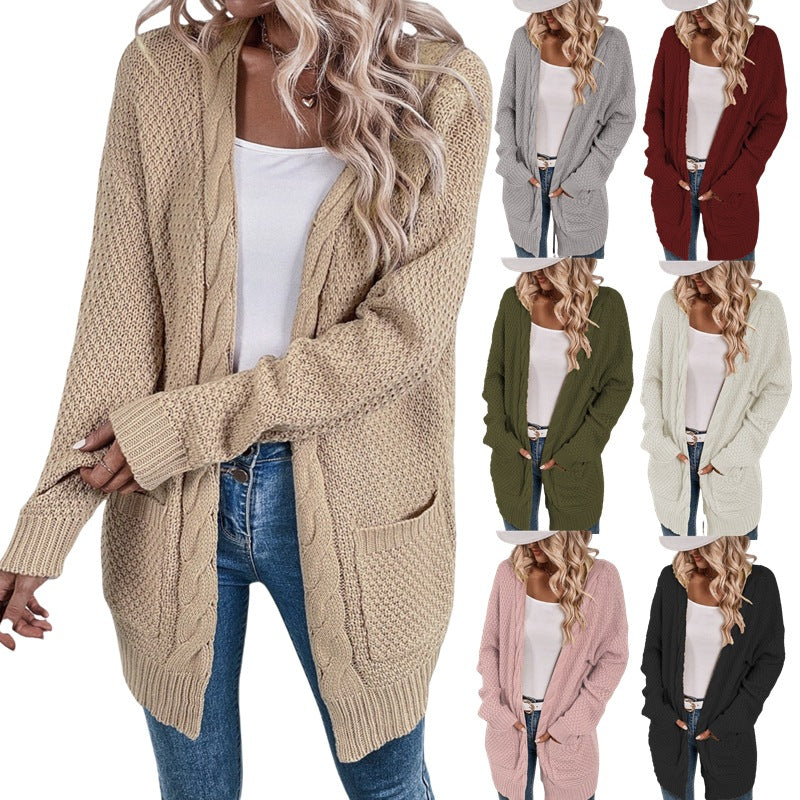 Damen Großer Strickcardigan mit aufwendigem Maschenmuster und praktischen Taschen Stalluxe