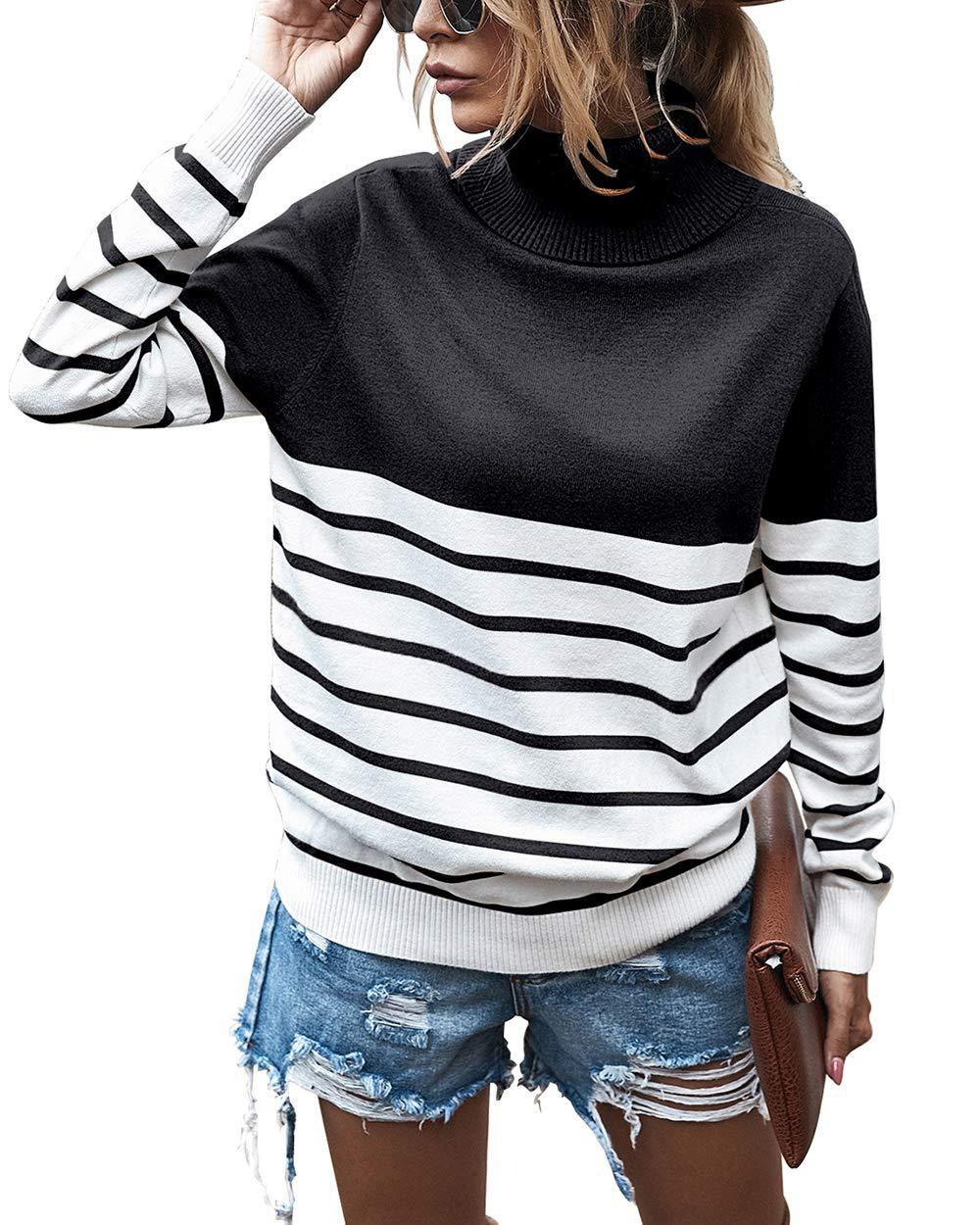 Damen gemütlicher Rollkragenpullover mit Streifenmuster Stalluxe