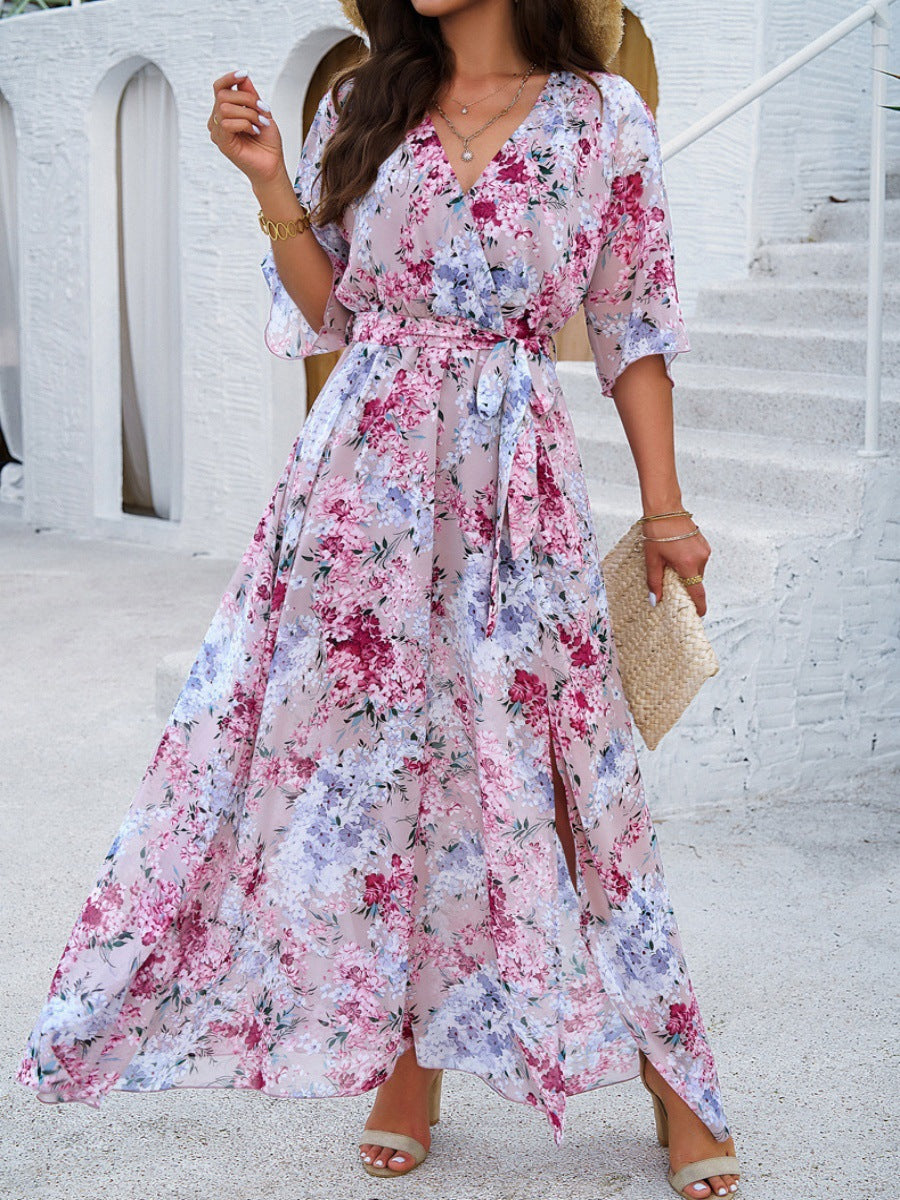 Damen Maxikleid mit eleganter Wickeloptik und seitlichem Schlitz Stalluxe
