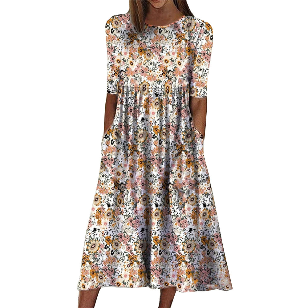 Damen Fließendes Maxikleid mit floralem Muster und praktischen Taschen Stalluxe