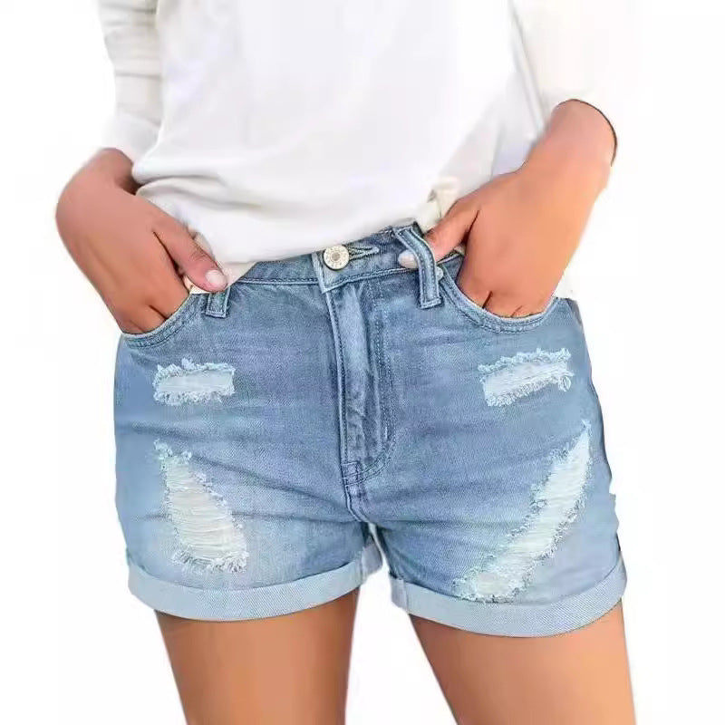 Damen modische Denim-Shorts im Distressed-Look Stalluxe
