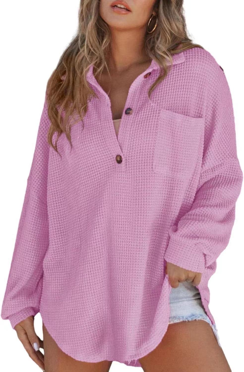 Damen lässiges Waffelshirt mit Knopfdetails und Taschen Stalluxe