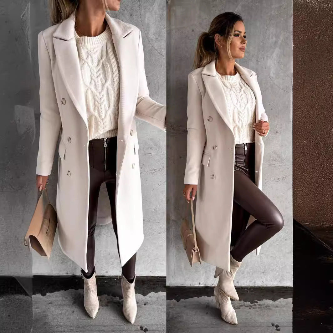 Damen Eleganter Doppelreiher-Mantel mit Tailored Fit und schickem Revers Stalluxe