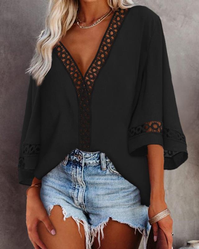 Damen Elegante Bluse mit Spitzen- und V-Ausschnitt Stalluxe