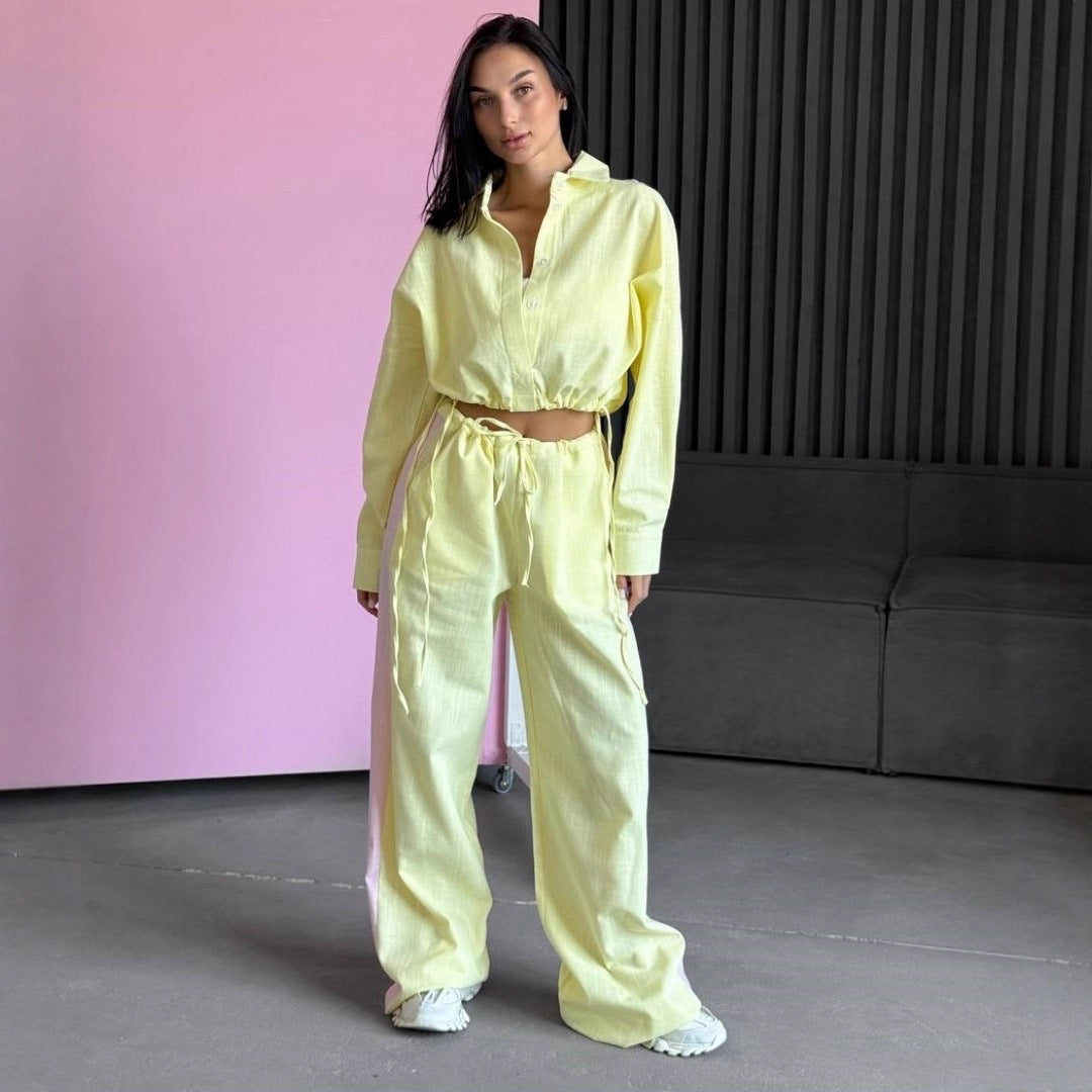 Damen lässiger Oberteil und weite Hose Set Stalluxe
