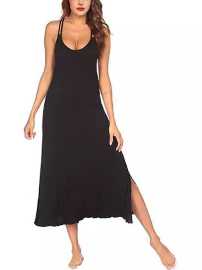 Damen Luftiges Maxikleid mit schmalen Spaghetti-Trägern und Seitenschlitzen Stalluxe