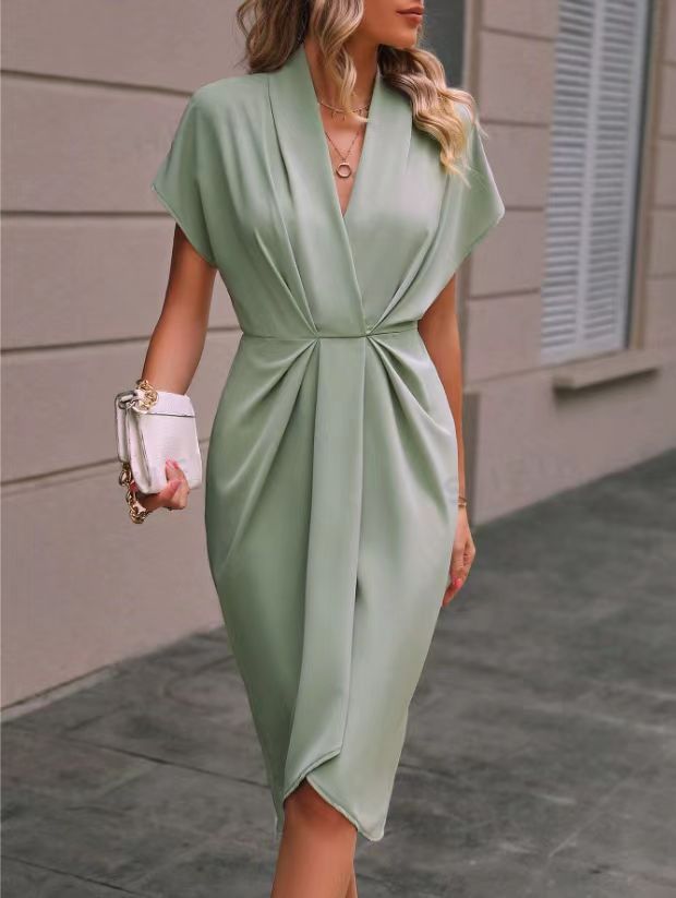 Damen elegantes Wickelkleid mit besonderem Drapierungsdesign Stalluxe