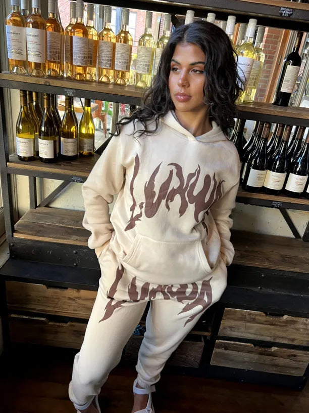 Damen Sportliches Hoodie- und Jogginghose-Set mit einzigartigem Grafikdruck Stalluxe