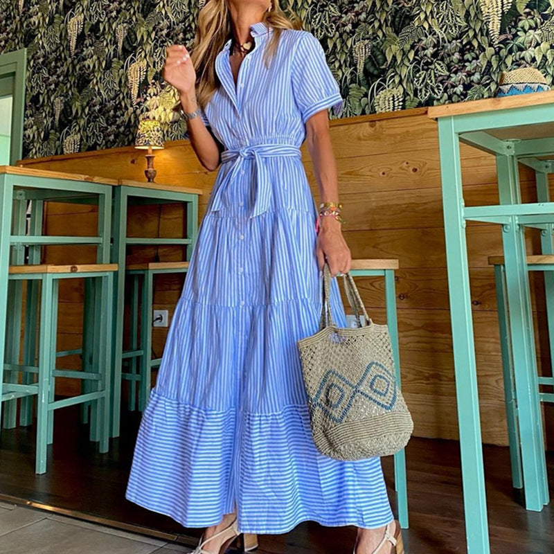 Damen Hemdblusenkleid mit lässigem Streifenmuster und Taillengürtel Stalluxe