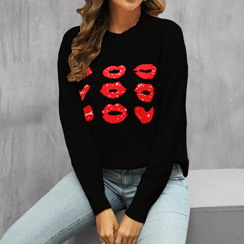 Damen Pullover mit Kussmotiv und lässigem Schnitt Stalluxe