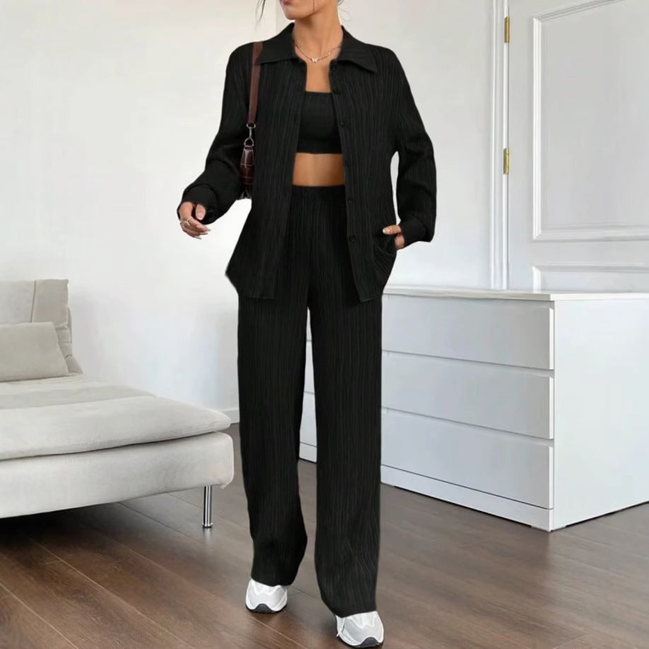 Damen Elegantes Set aus gestreifter Bluse und lockerer Hose Stalluxe