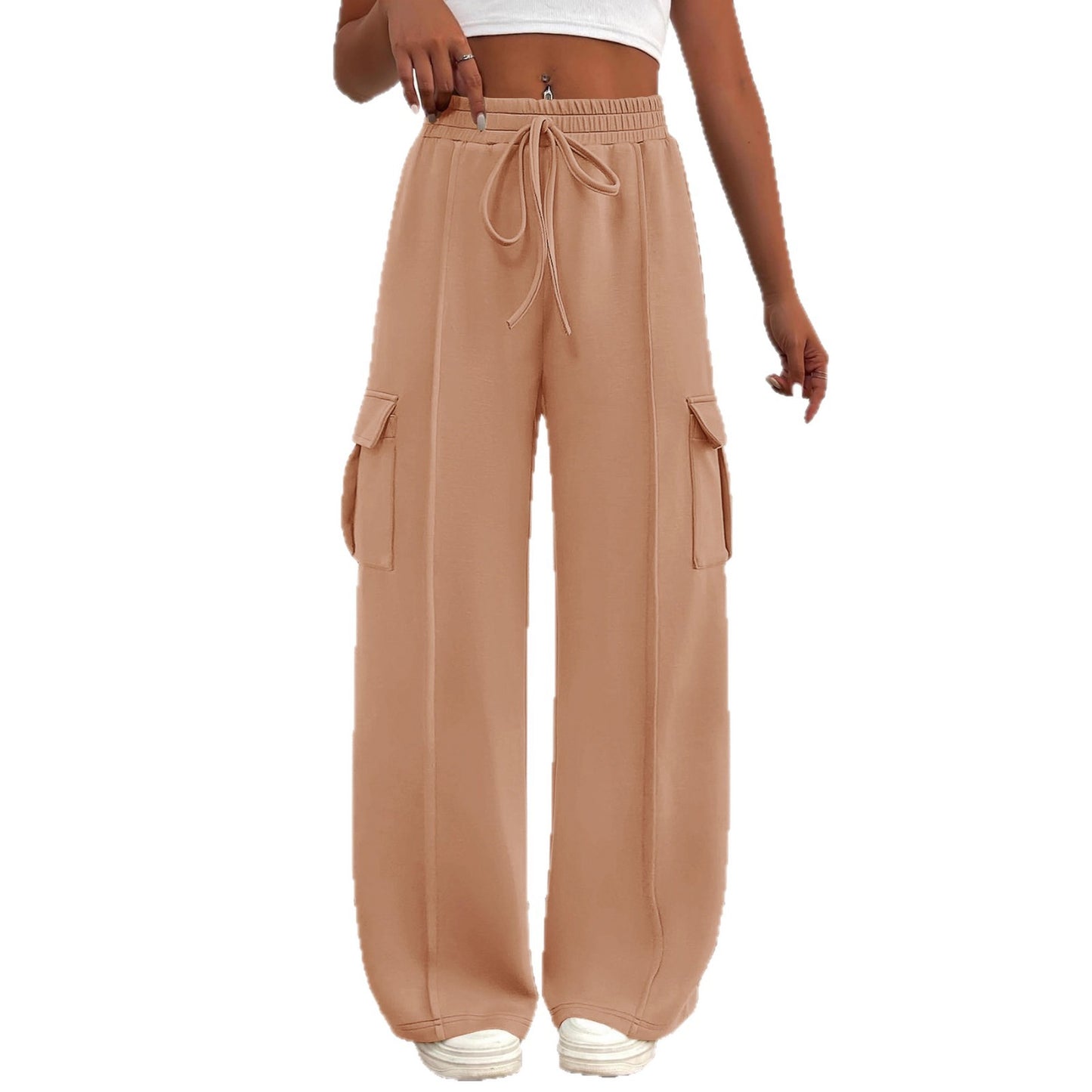 Damen weite Cargo-Hosen mit elastischem Bund und seitlichen Taschen Stalluxe