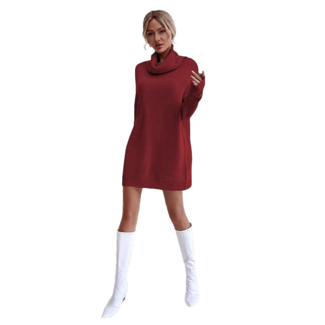 Damen Knitdress mit hohem Kragen und Oversized-Schnitt Stalluxe