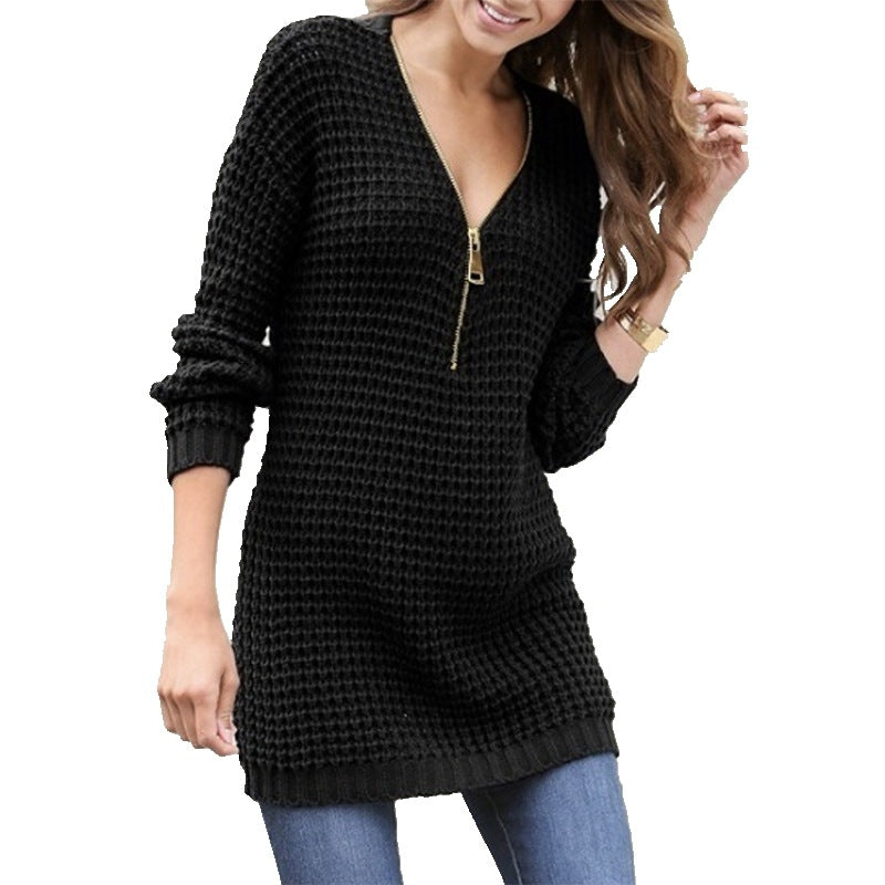 Damen Grobstrickpullover mit modernem Reißverschluss und lässigem Schnitt Stalluxe