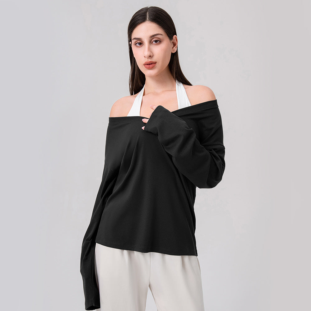 Damen Lässiges V-Ausschnitt Langarmshirt mit lockerer Passform Stalluxe