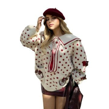 Damen Grobstrickpullover mit einzigartigem Kragen und femininen Details Stalluxe