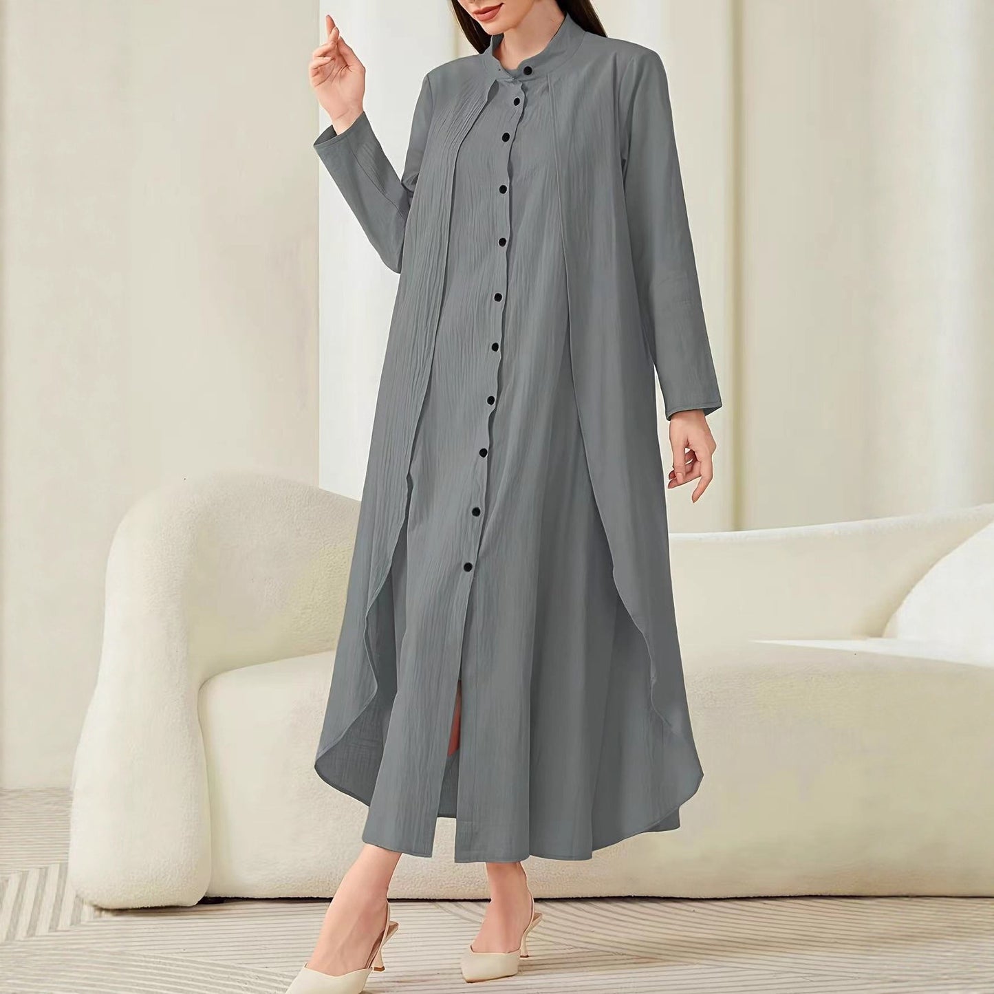 Damen Midi-Kleid mit fließendem Schnitt und Knopfleiste Stalluxe
