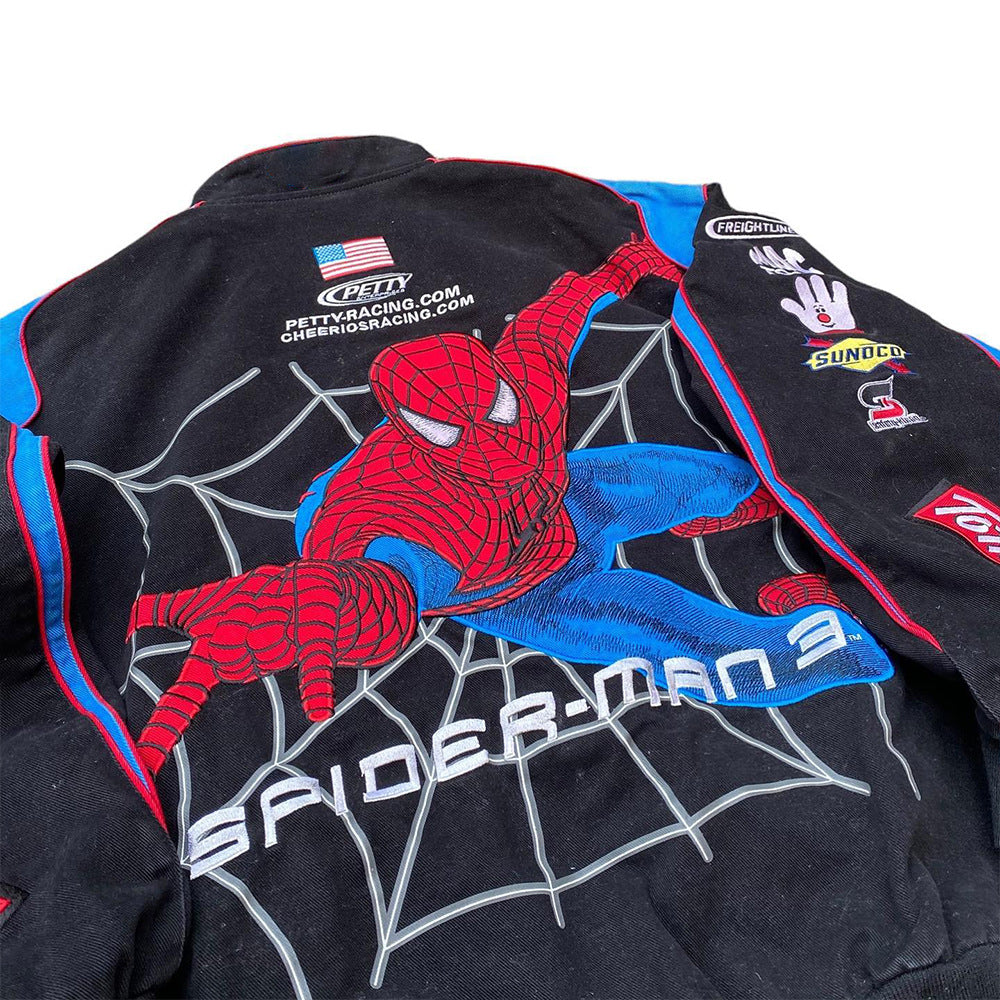 Damen Motorsportjacke im Retro-Stil mit Spider-Man-Motiv Stalluxe