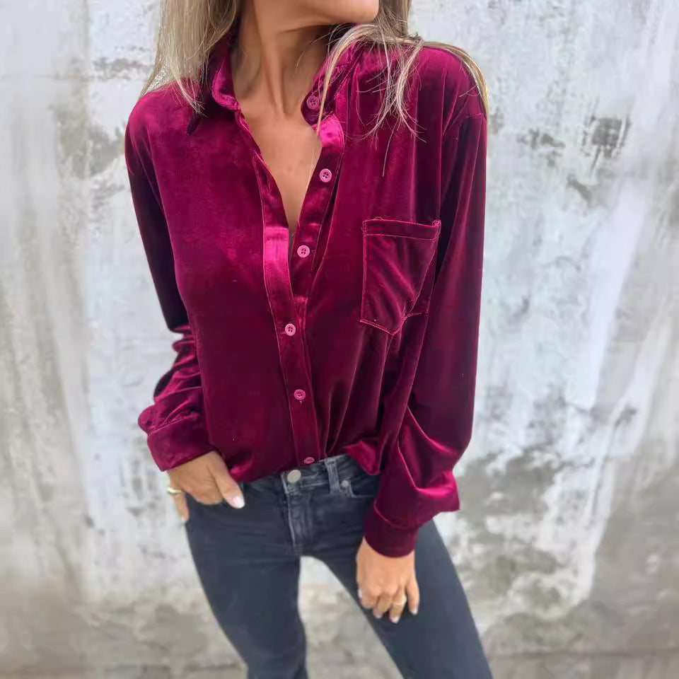 Women's Luxurious Velvet Button-Up Shirt Stalluxe