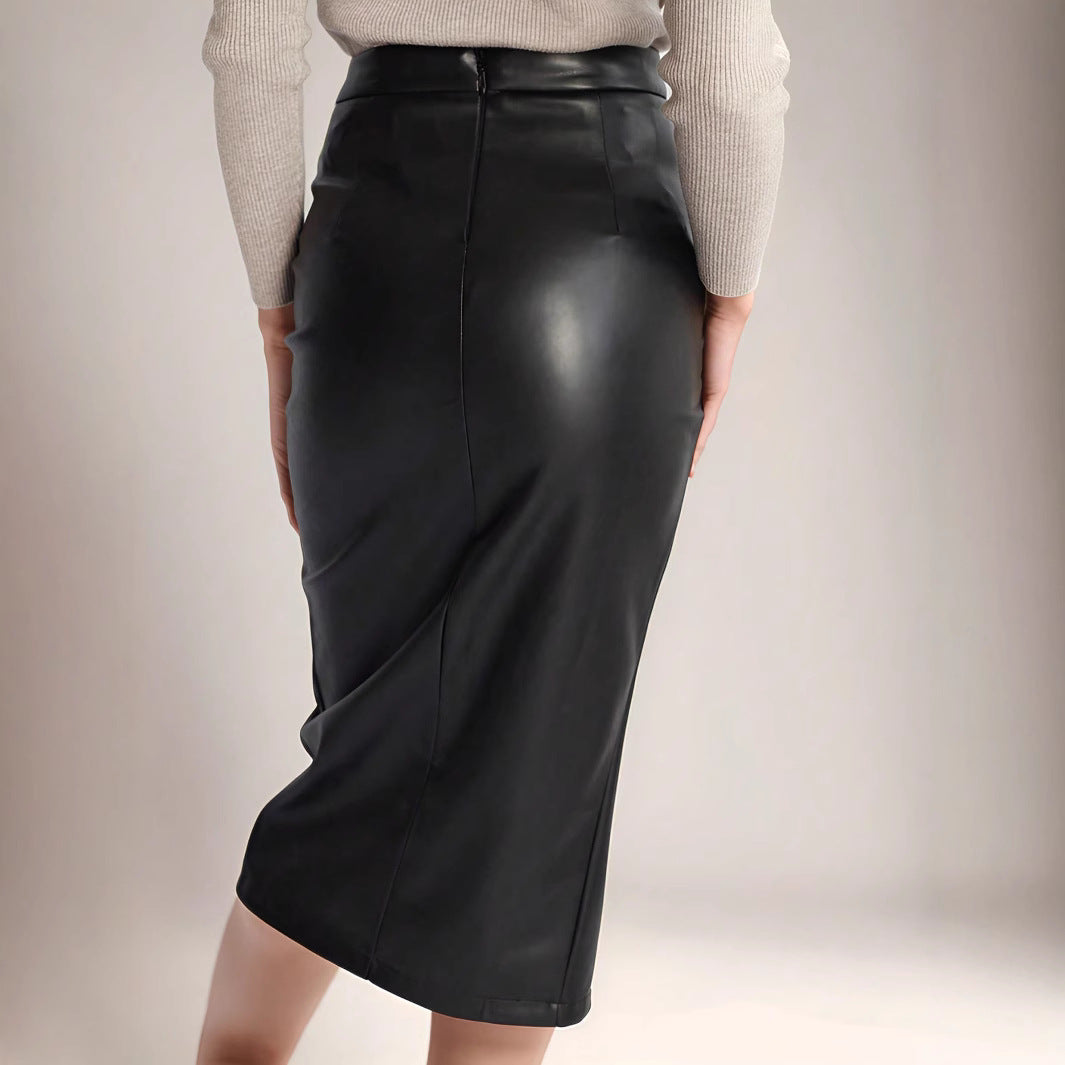 Damen Eleganter Wickelrock aus hochwertigem Kunstleder mit asymmetrischem Schnitt Stalluxe