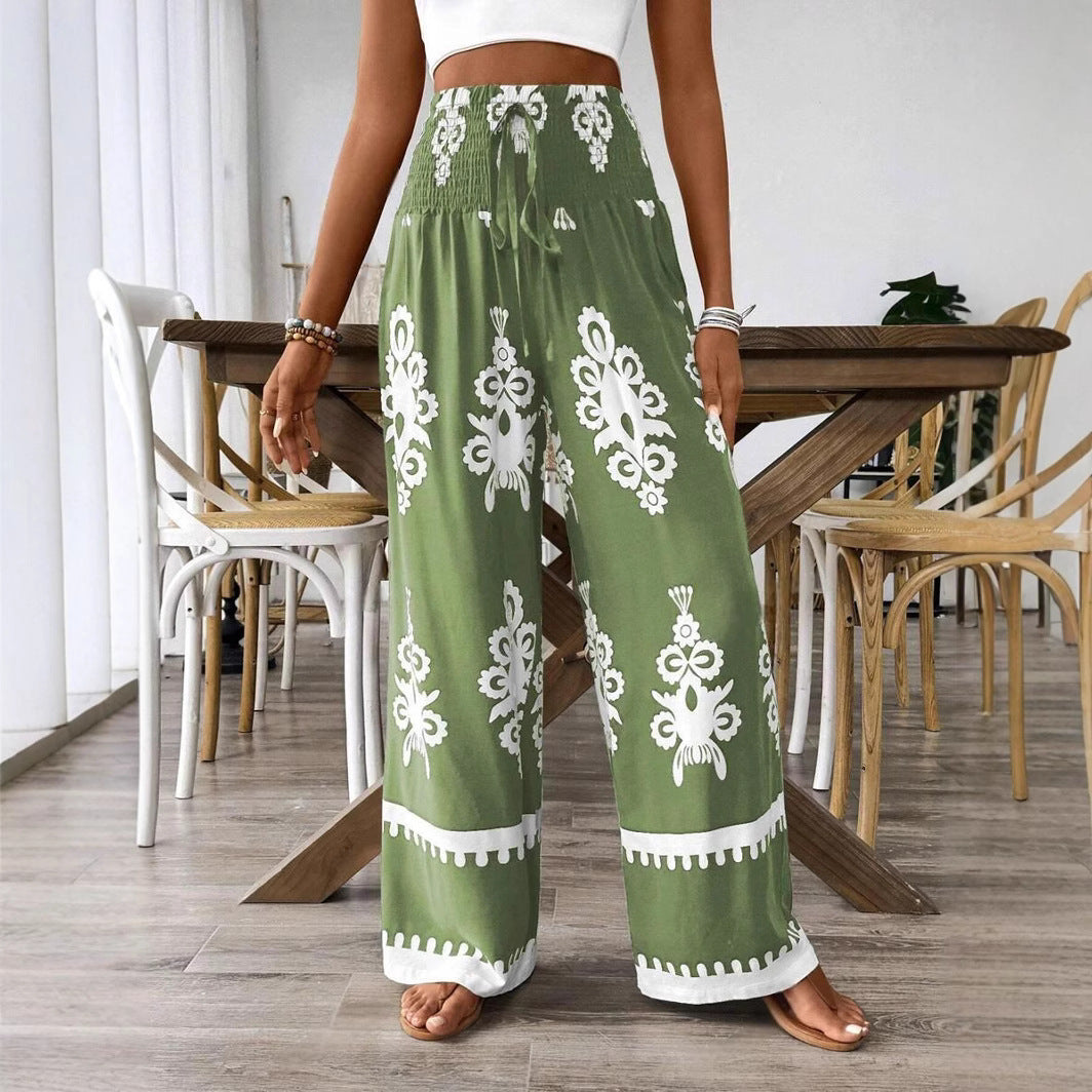 Damen weite Palazzo-Hosen mit elastischem Bund und dekorativem Blumenmuster Stalluxe