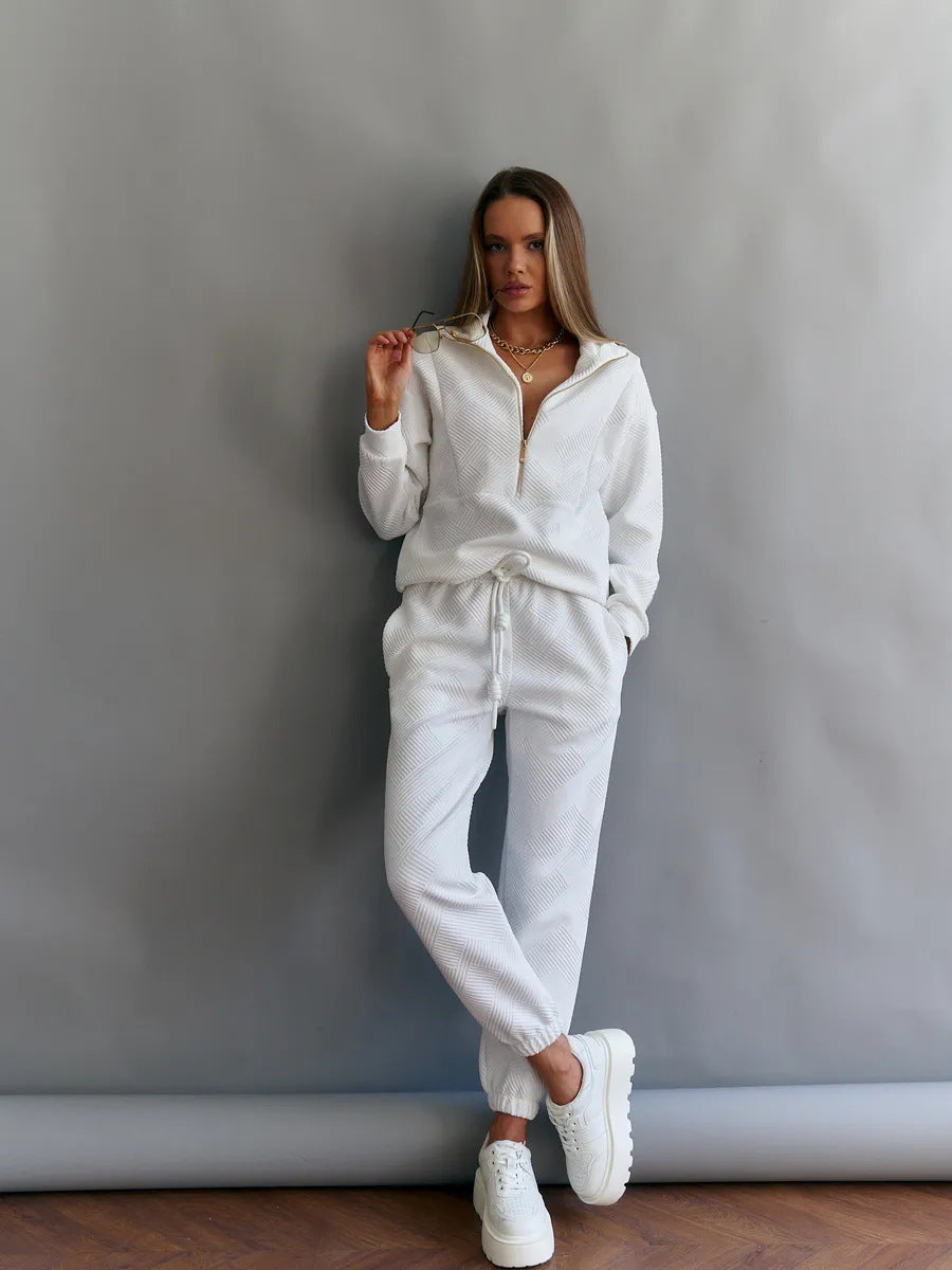 Damen sportliches Fleece-Set mit modischer Stehkragen und elastischen Bündchen Stalluxe