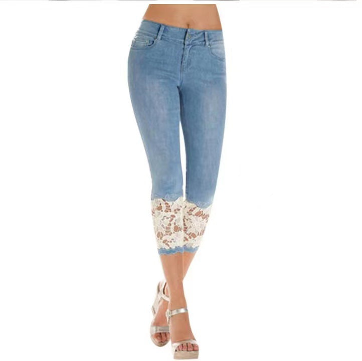 Damen Jeanshose mit Spitzenverzierung und figurbetontem Schnitt Stalluxe