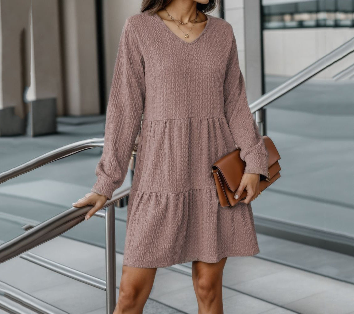 Damen Strickkleid mit V-Ausschnitt und Volant Stalluxe