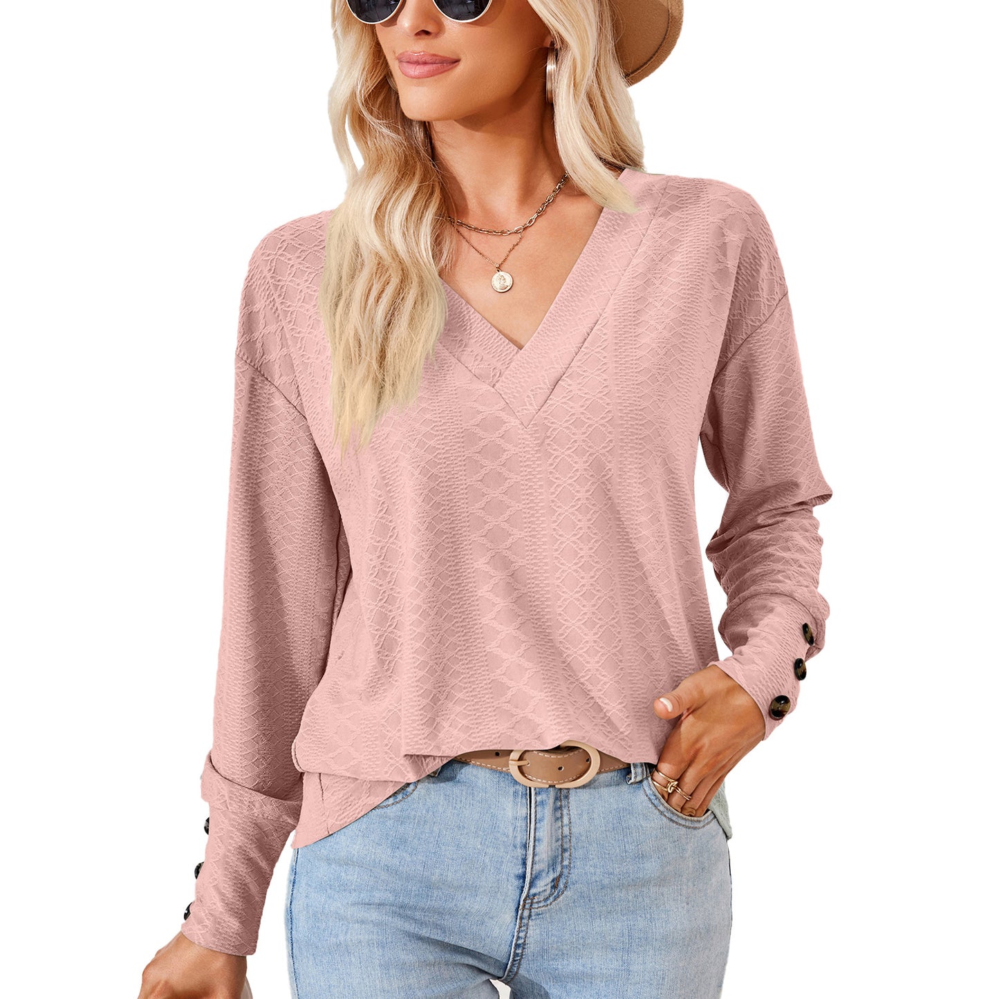 Damen Langarmbluse mit raffiniertem V-Ausschnitt und strukturiertem Design Stalluxe