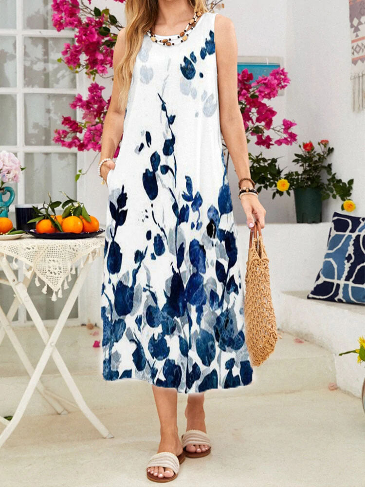 Damen ärmelloses Maxikleid mit floralen Akzenten Stalluxe