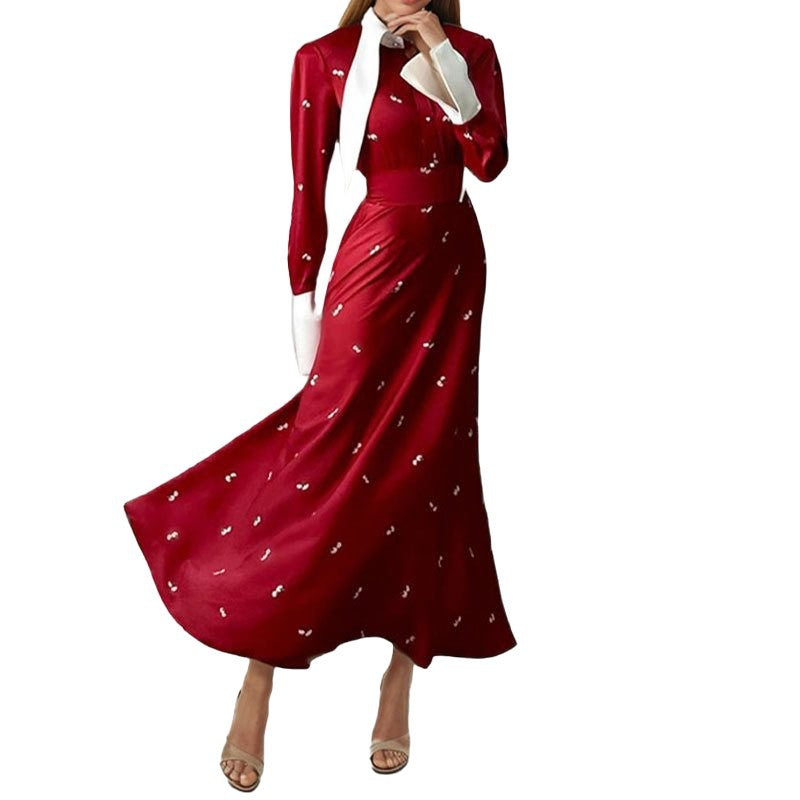 Damen Maxi-Kleid mit eleganter Overlay-Jacke und zarten Applikationen Stalluxe