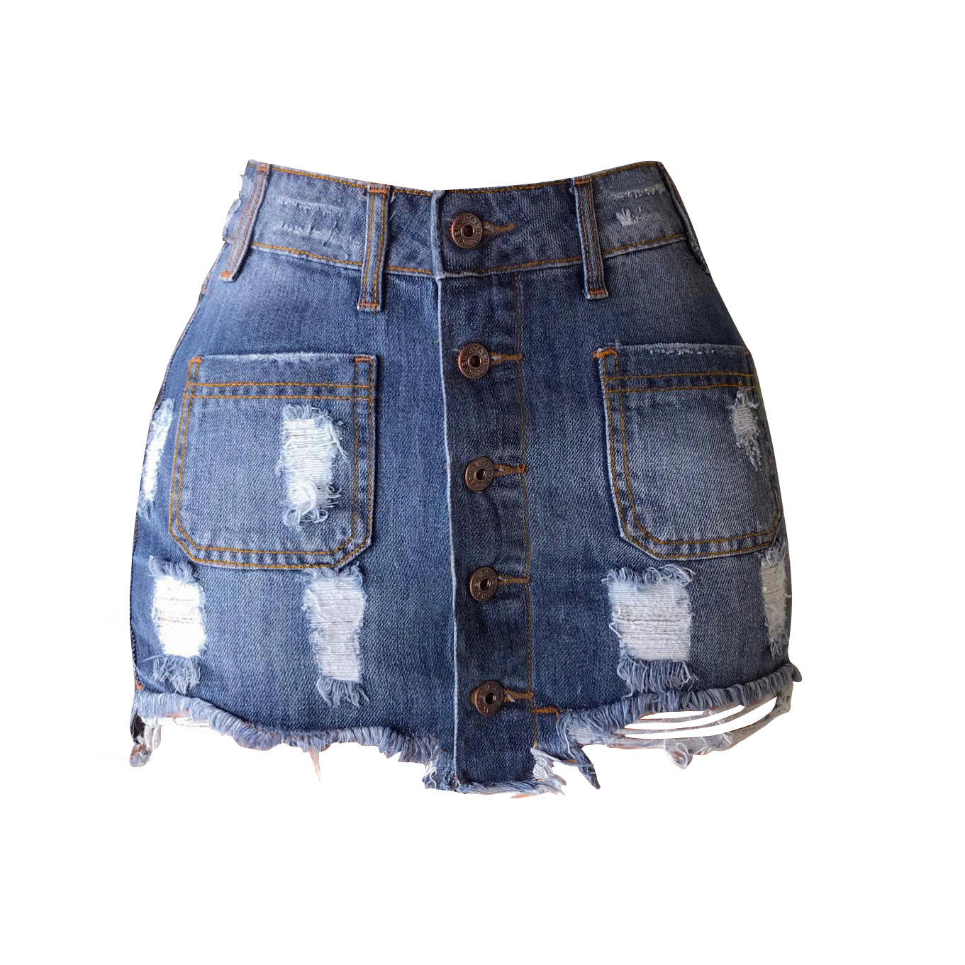 Damen Jeansrock mit Knopfverschluss und coolen Destroyed-Details Stalluxe