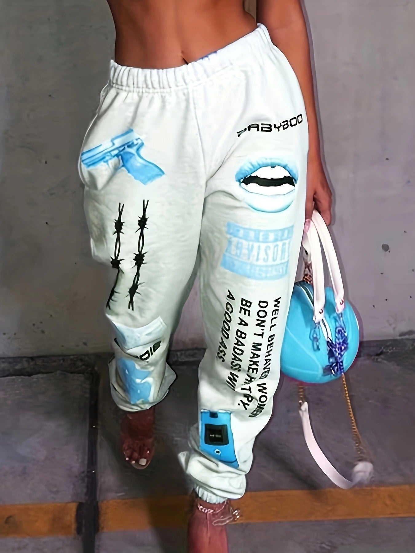 Damen lässige Sporthose mit auffälligen Schriftzügen und Grafikdesign Stalluxe