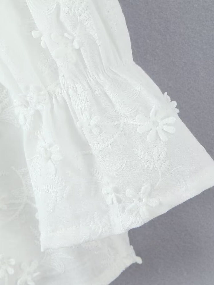 Damen luftiges Tunika-Kleid mit floralen Stickereien und Rüschensaum Stalluxe