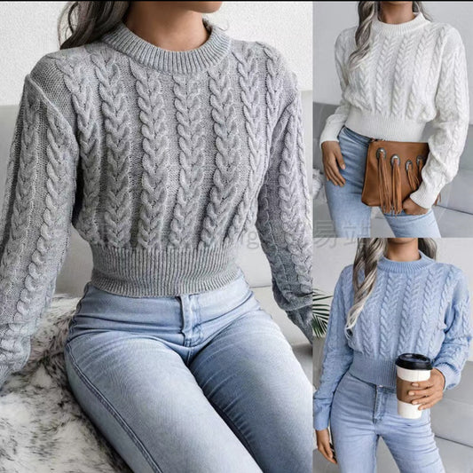 Damen Grobstrickpullover mit verlängertem Bund und Kunstleder-Applikationen Stalluxe