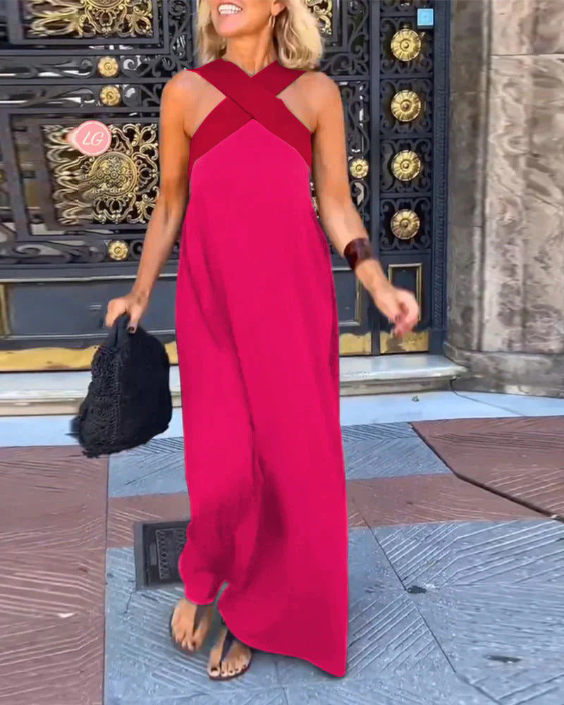 Damen Langes Maxikleid mit Cross-Over-Trägern und elegantem Schnitt Stalluxe