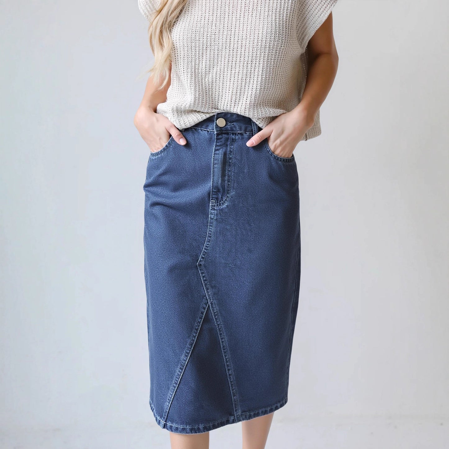 Damen Denim-Midirock mit praktischen Taschen und figurschmeichelndem Schnitt Stalluxe