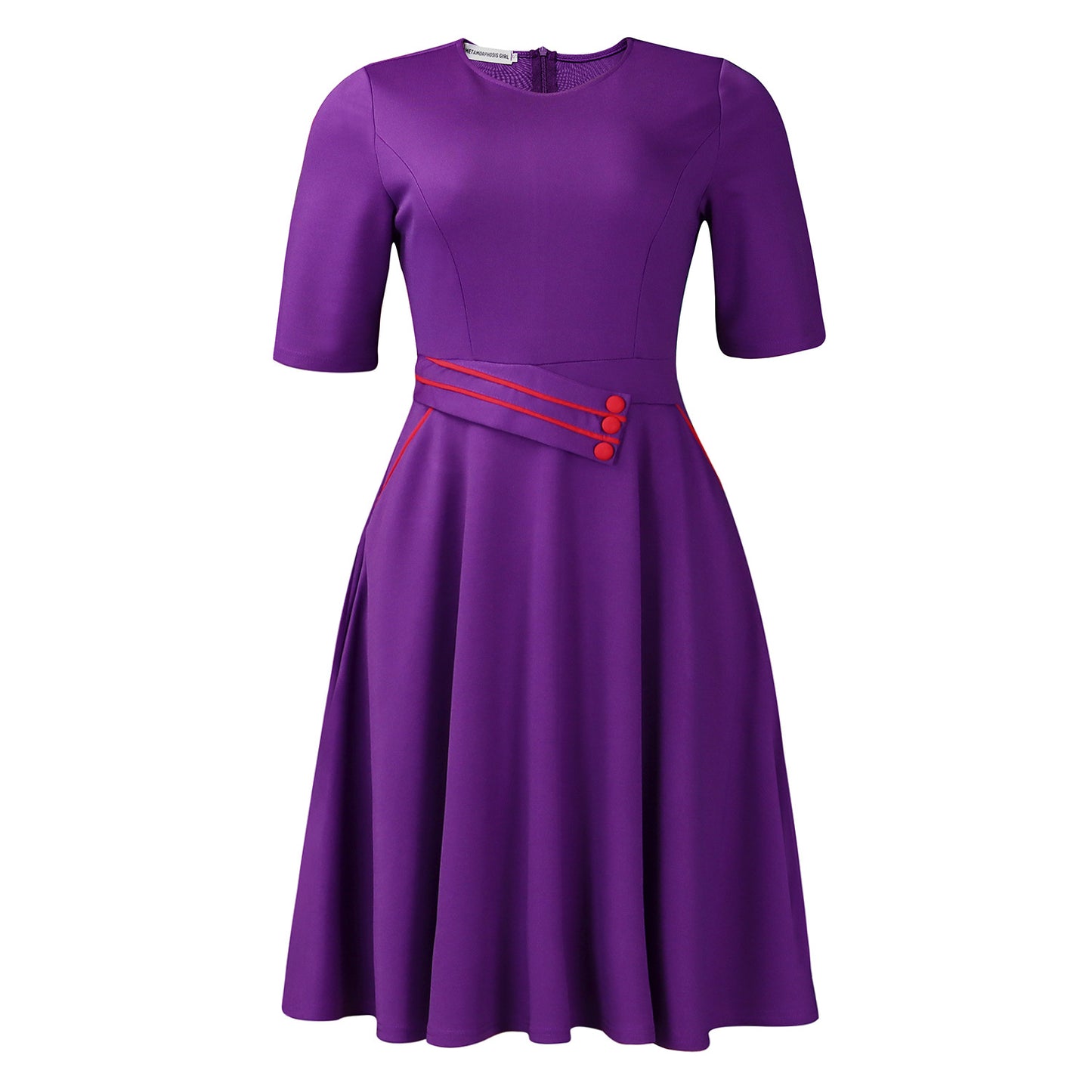 Damen A-Linien Kleid mit eleganten Knopfdetails und schwingendem Rock Stalluxe