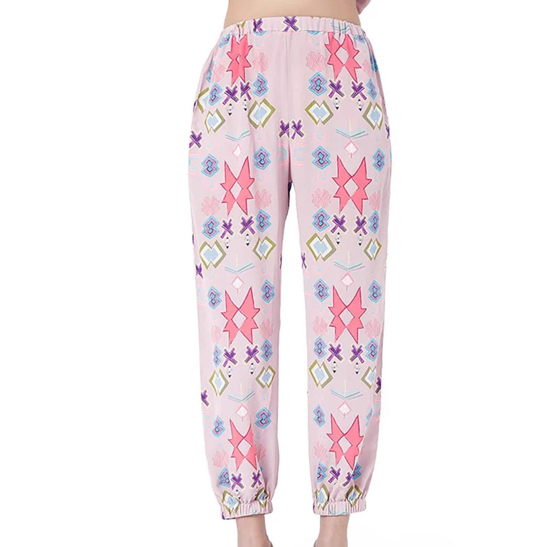 Damen Loungewear Set mit farbenfrohen geometrischen Mustern und elastischem Bund Stalluxe