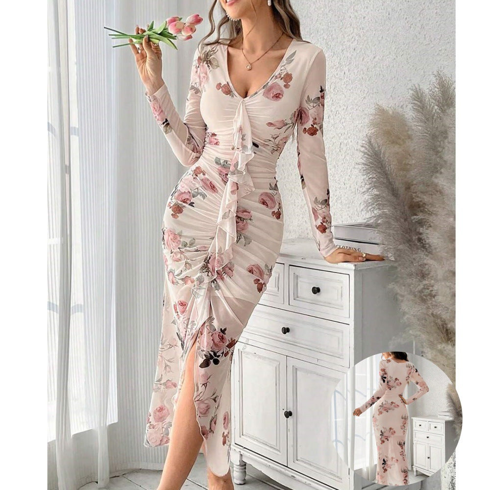 Damen Kleid mit Raffung und Blumenmuster Stalluxe