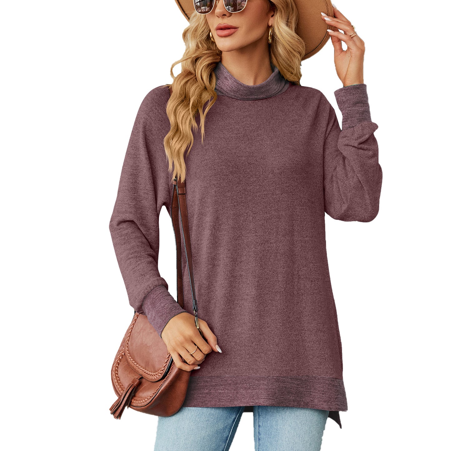 Damen Oversized Pullover mit hohem Kragen und Kontrastärmel Stalluxe
