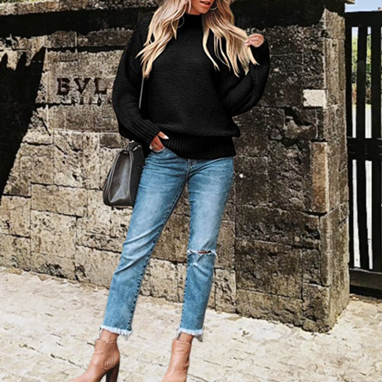 Damen kuscheliger Pullover mit hohem Kragen und strukturiertem Strickmuster Stalluxe