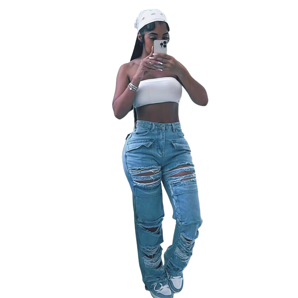 Damen Destroyed Jeans im lässigen Schnitt mit praktischen Taschen Stalluxe