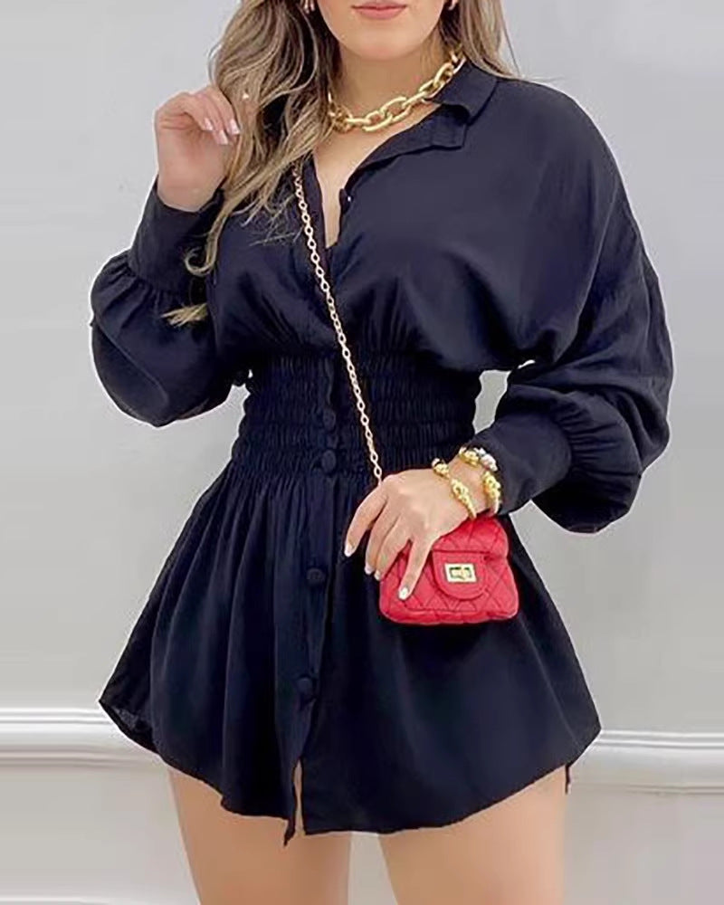 Damen Modisches Hemdblusenkleid mit tailliertem Schnitt und grafischem Muster Stalluxe