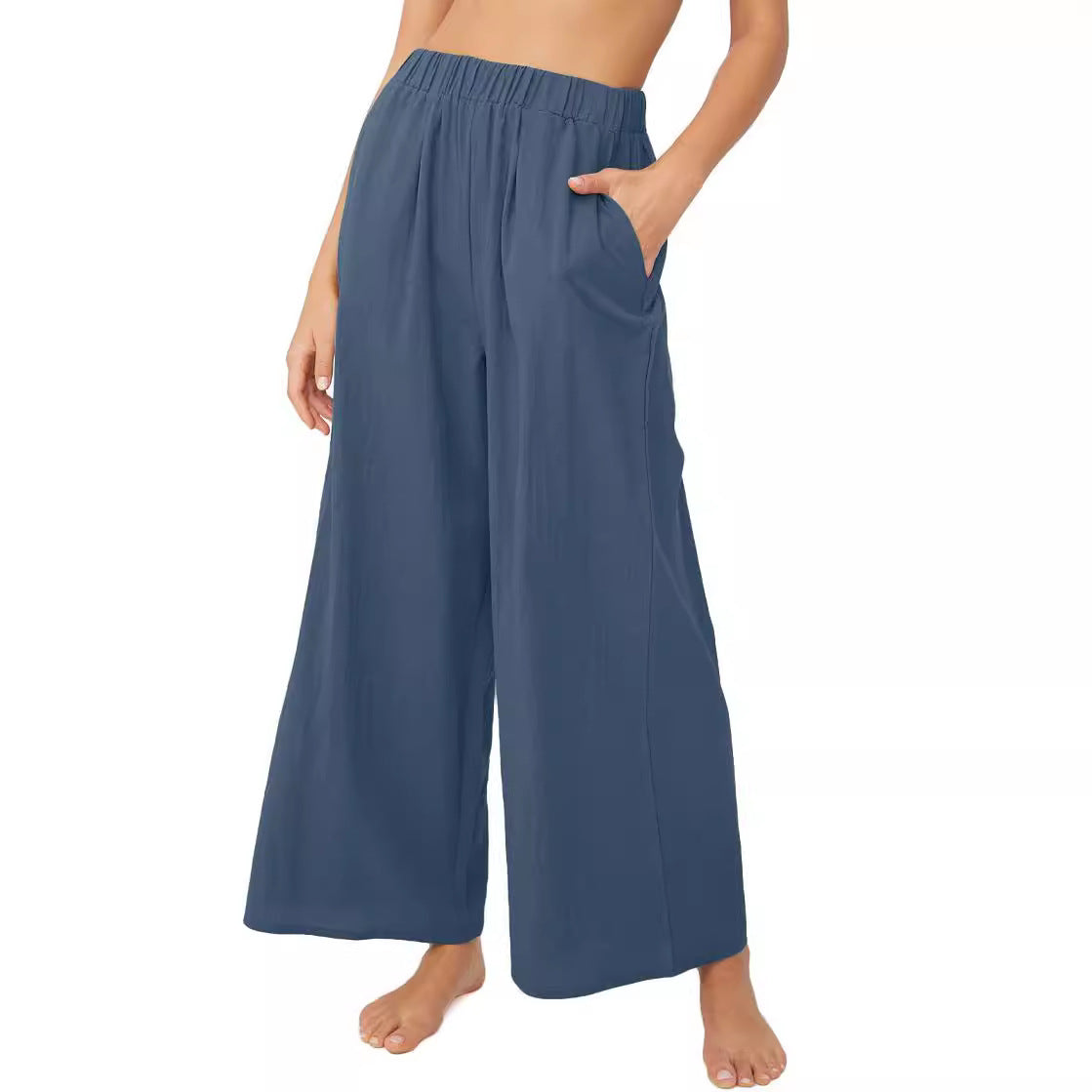 Damen Bequeme Weite Leinenhose mit elastischem Bund und praktischen Taschen Stalluxe