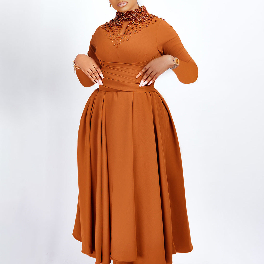 Damen Elegantes Kleid mit dekorativem Perlenbesatz und Wickeldesign Stalluxe