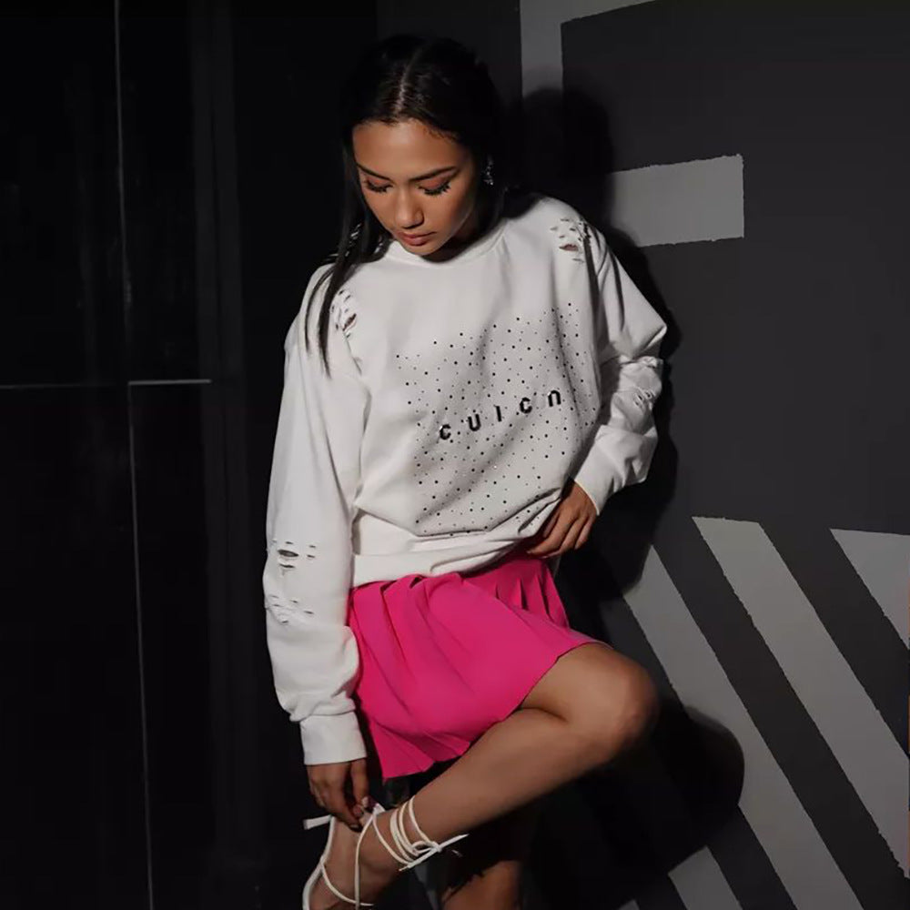 Damen Oversize Sweatshirt mit modischen Designelementen Stalluxe Weiß