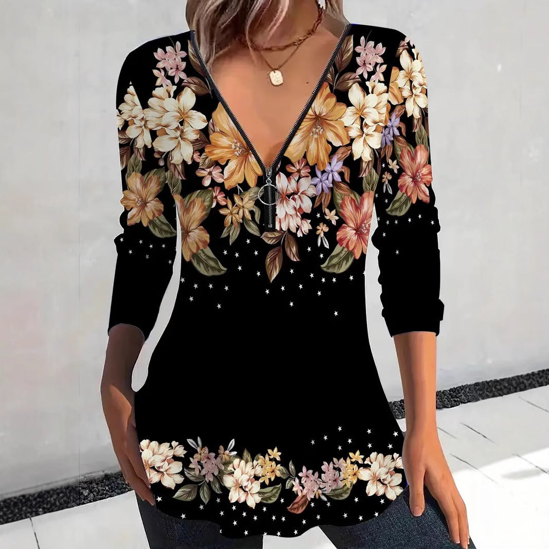 Damen Bluse mit floralem Print und Reißverschluss Stalluxe