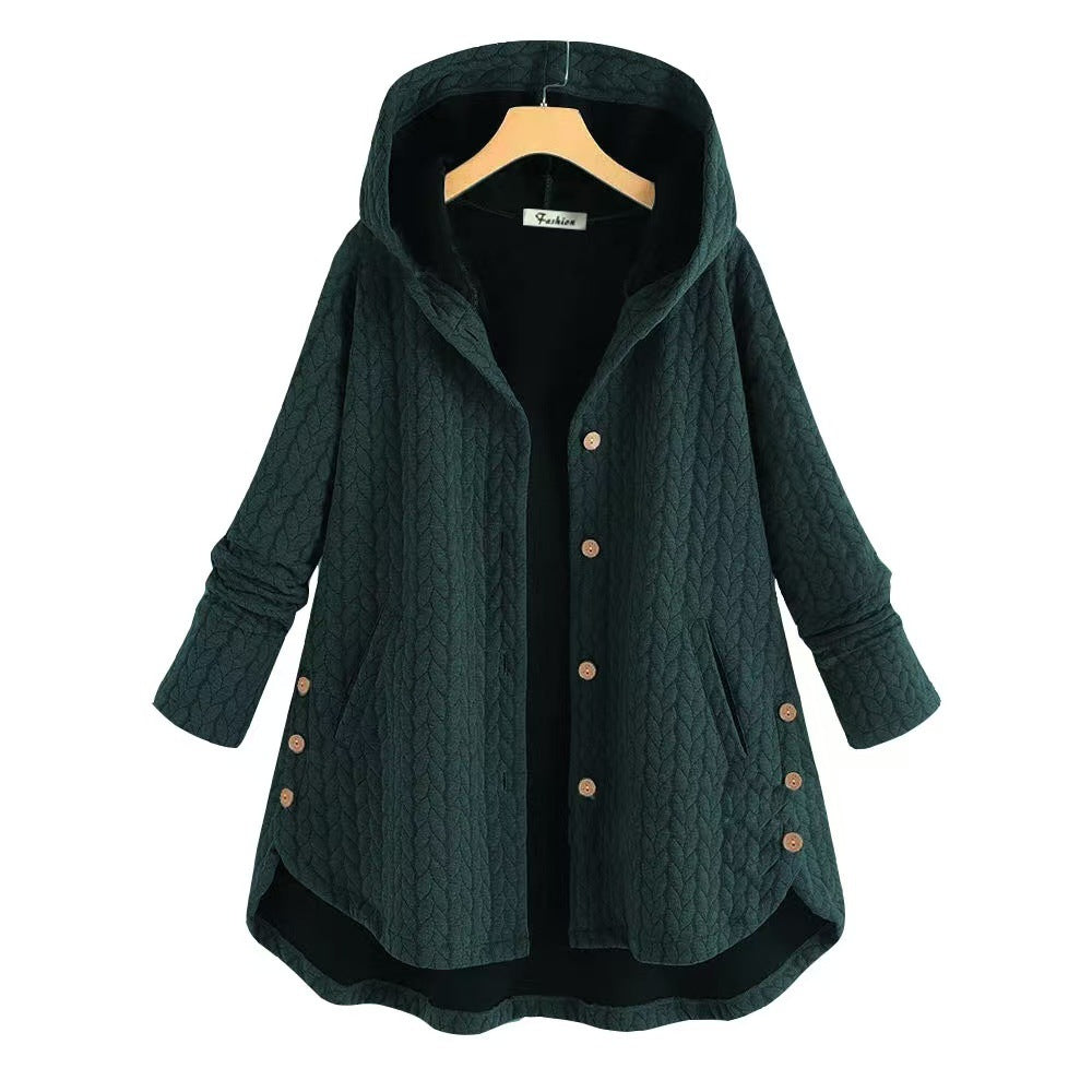 Damen gemusterte Kapuzenjacke mit Knopfdetails und großen Taschen Stalluxe