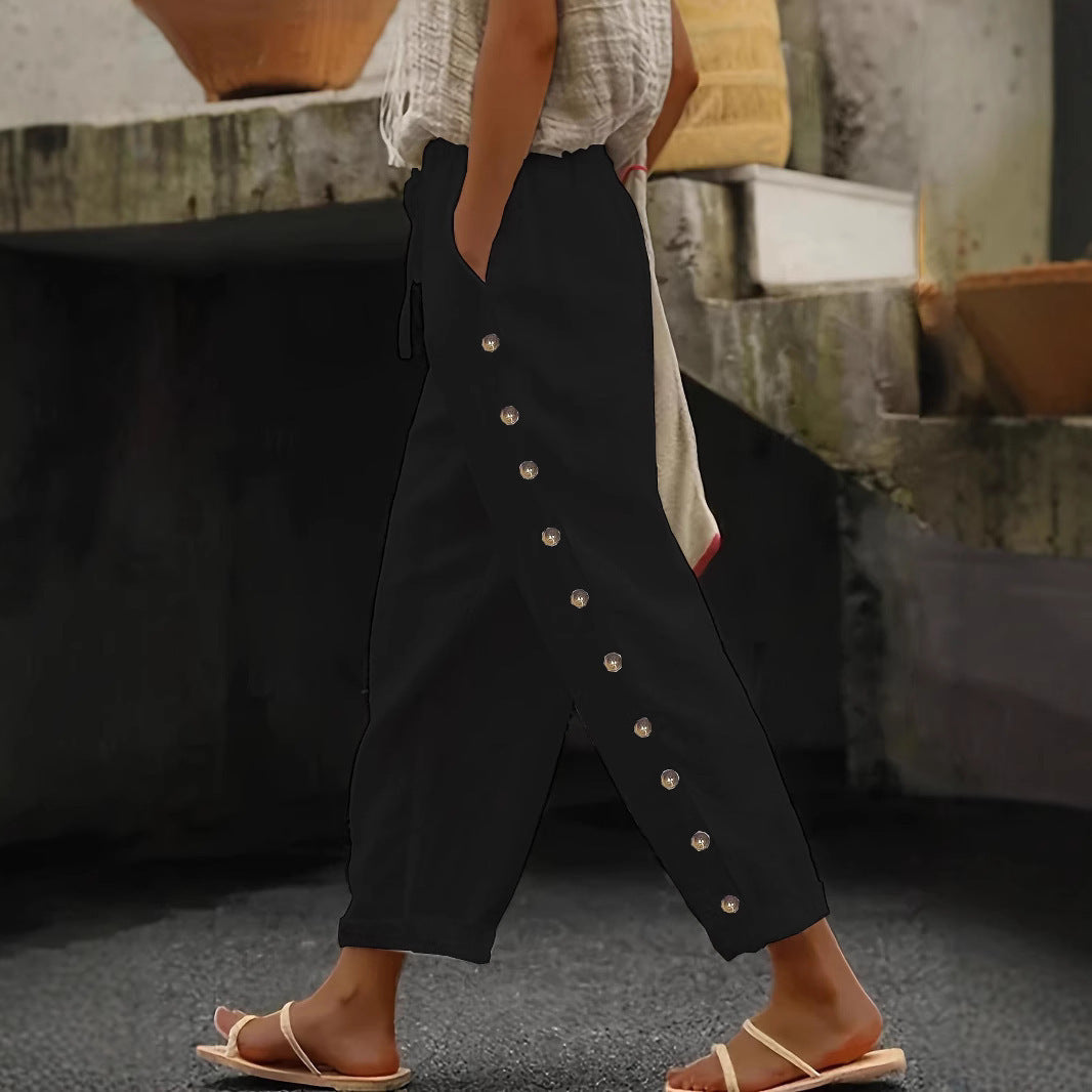 Damen Modische Palazzo-Hose mit Knopfdetails und elastischem Bund Stalluxe